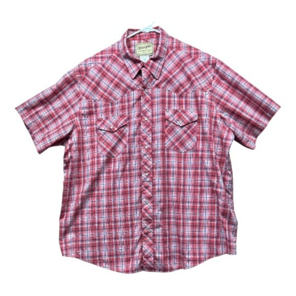 Wrangler Western Plaid Pearl Snap Shirt Men’s 2XL Red Short Sleeve Cowboy Style - Picture 5 of 10